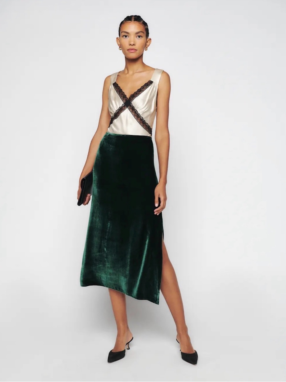 Reformation Baylee Velvet Skirt Forest - Size 2